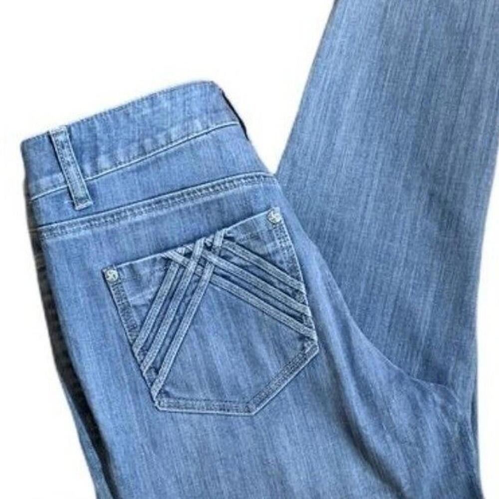 Cache Women's Mid‎ Rise Light Wash Stretchy Straight Blue Denim Jeans Size 4